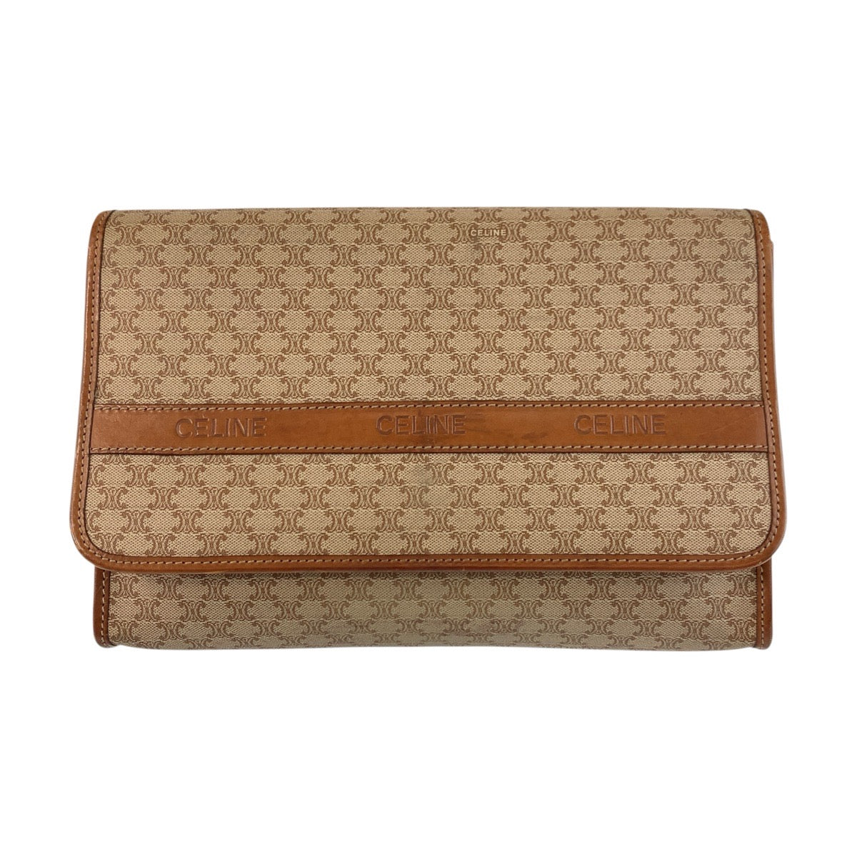 CELINE Clutch bag M08 PVC Brown Gold Metal Macadam