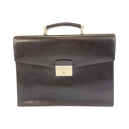 PRADA Business bag leather Brown Silver Metal