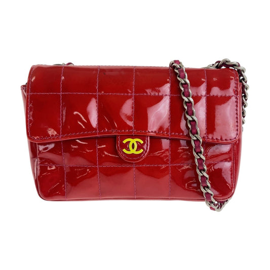 CHANEL Shoulder Bag enamel Red Yellow SilverMetal Chocolate bar COCO Mark