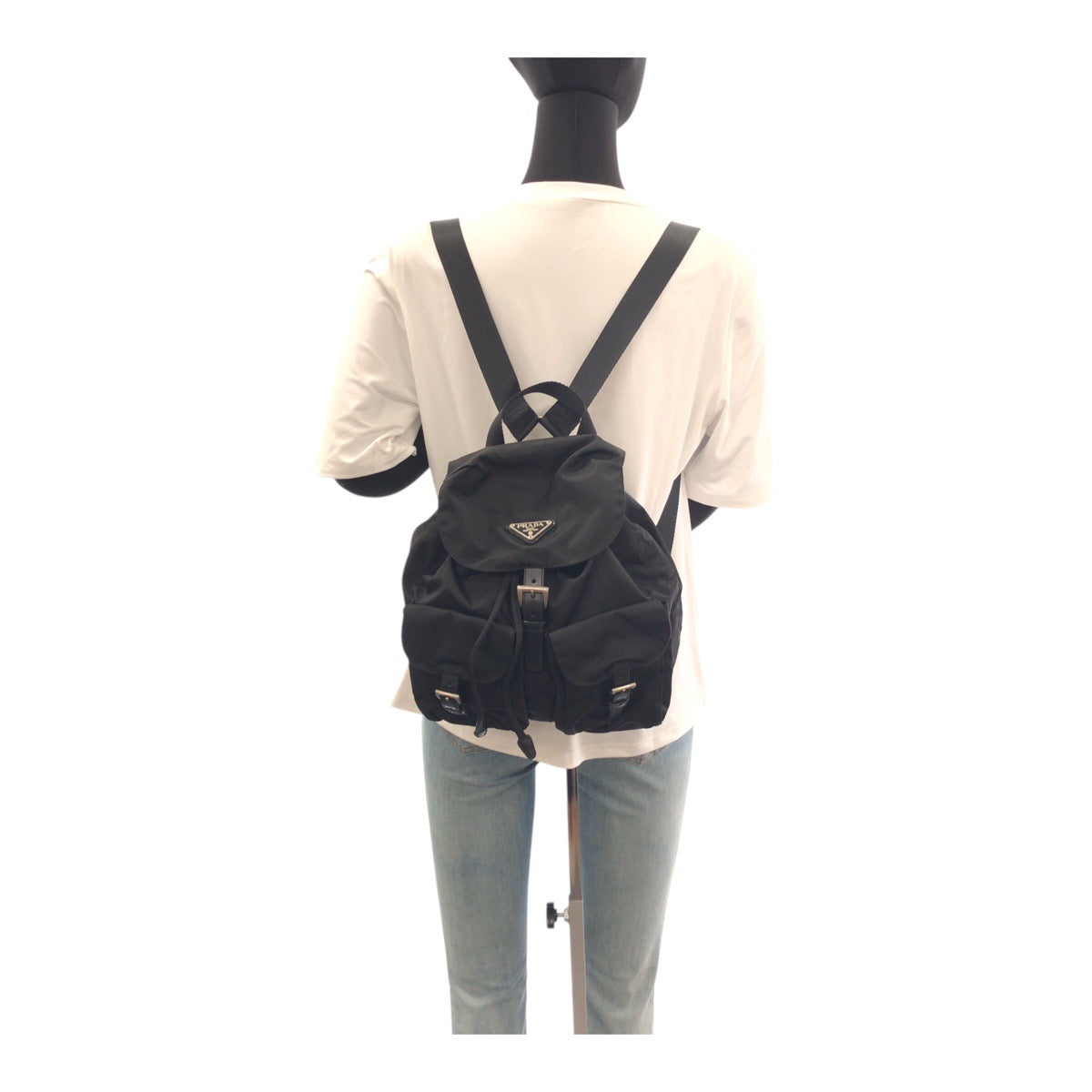 PRADA Backpack Nylon Black SilverMetal Test Triangle With logo - Style 2