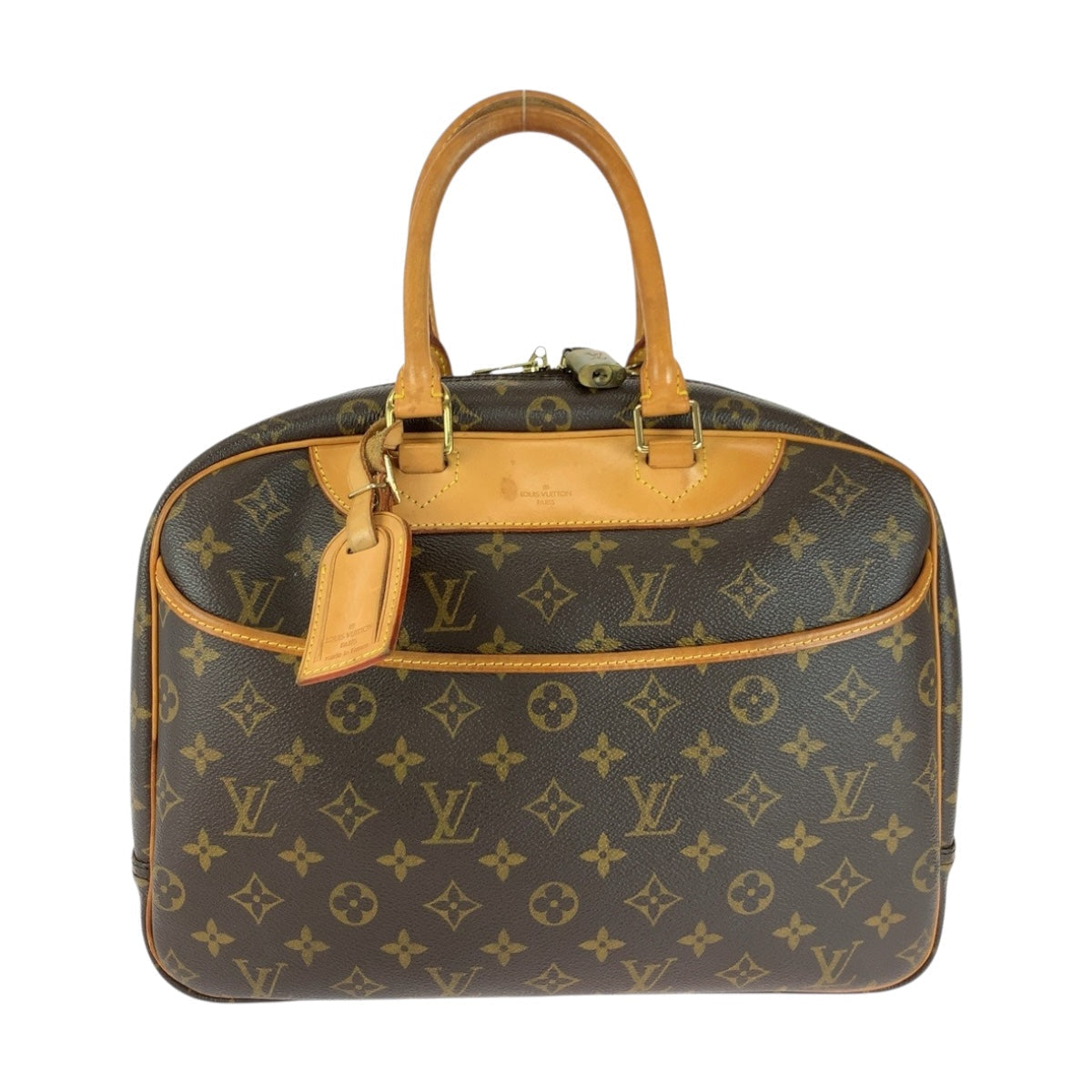 LOUIS VUITTON Handbag PVC Brown Gold Metal Monogram Deauville