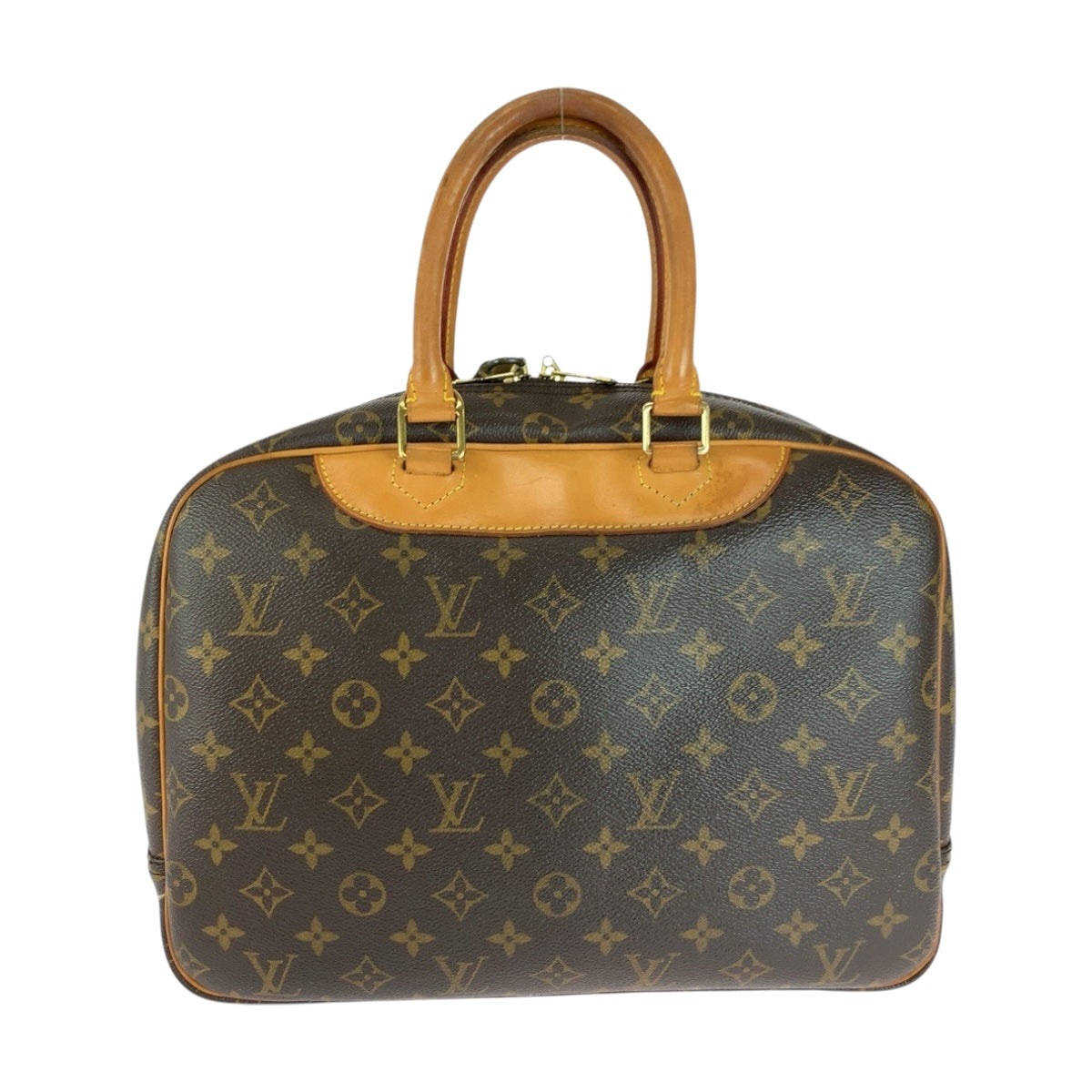 LOUIS VUITTON Handbag PVC Brown Gold Metal Monogram Deauville