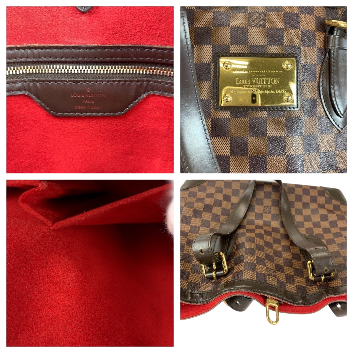 LOUIS VUITTON Tote Bag PVC Brown Gold Metal Damier HamsteadMM