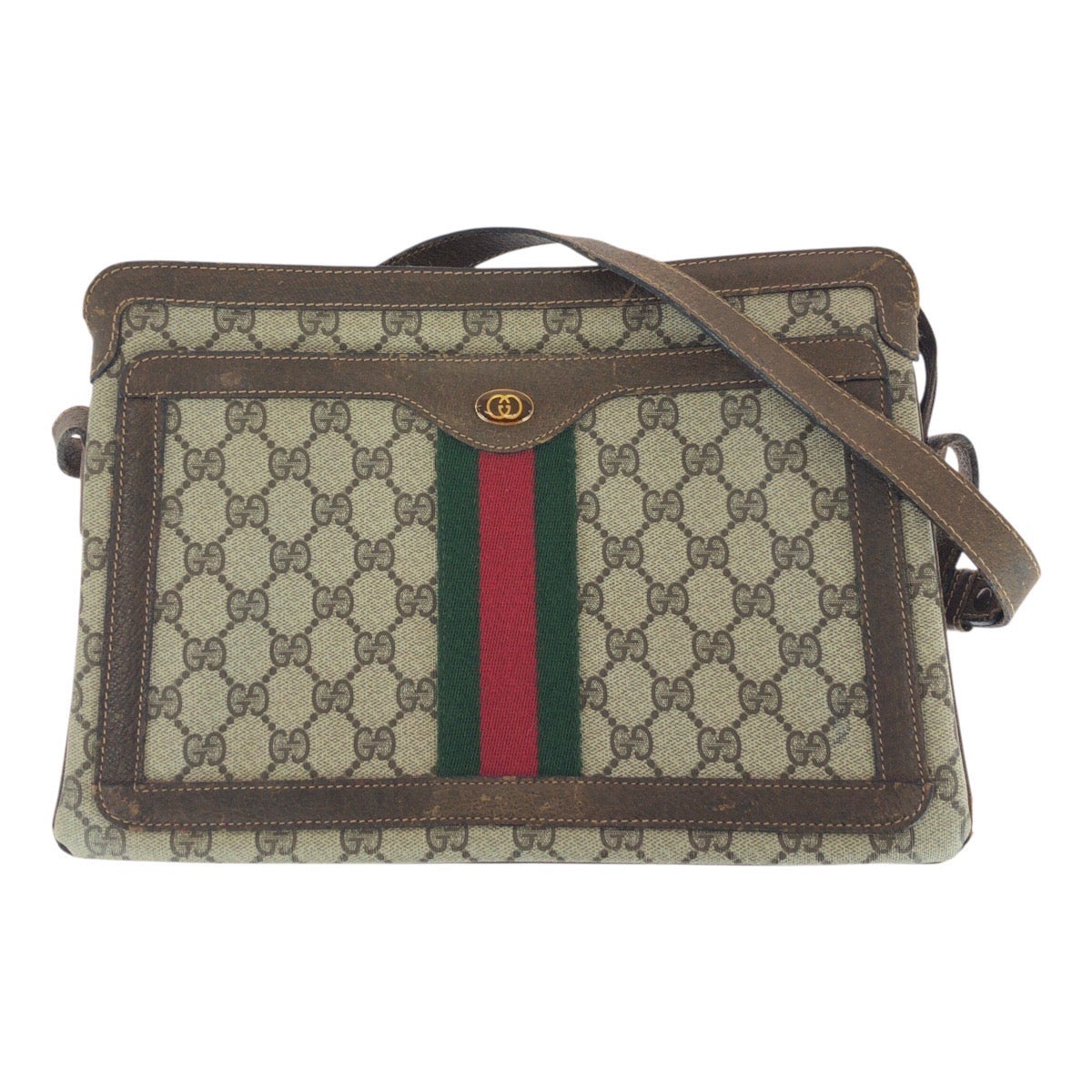 GUCCI Shoulder Bag 010ã»378 GG Supreme Canvas Beige Brown Gold Metal Old Gucci Shelly Line