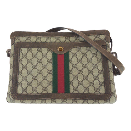GUCCI Shoulder Bag 010ã»378 GG Supreme Canvas Beige Brown Gold Metal Old Gucci Shelly Line