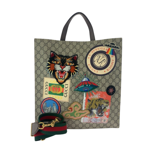 GUCCI Tote Bag 474084 GG Supreme Canvas Beige multicolor Embroidery Courier Applique