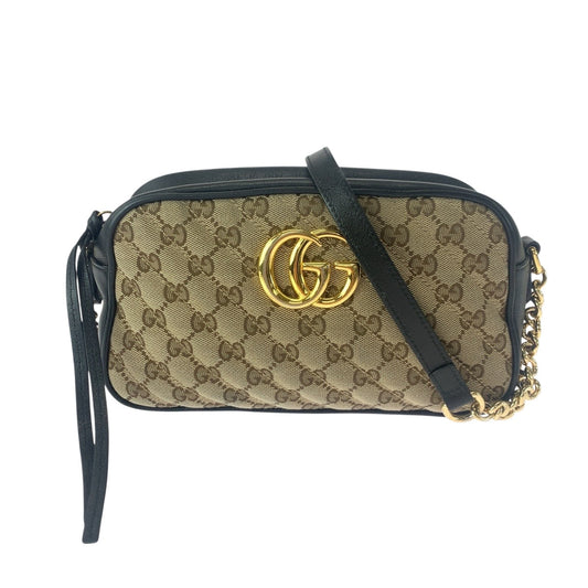 GUCCI Shoulder Bag 447632 GG canvas Beige Brown Gold Metal GG Marmont quilting
