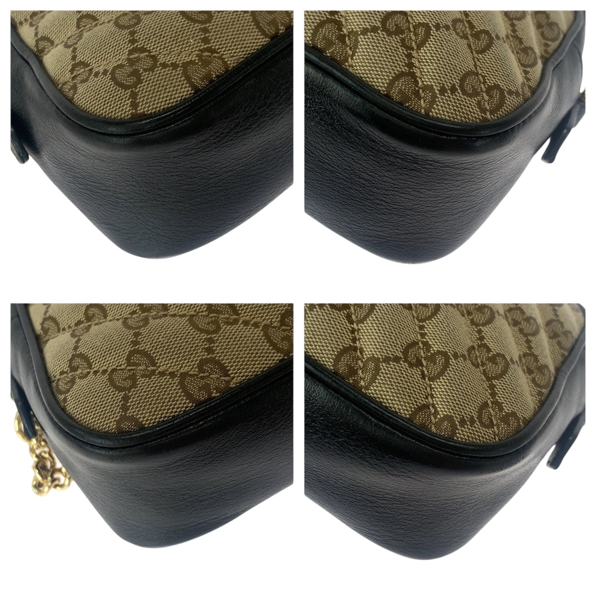 GUCCI Shoulder Bag 447632 GG canvas Beige Brown Gold Metal GG Marmont quilting