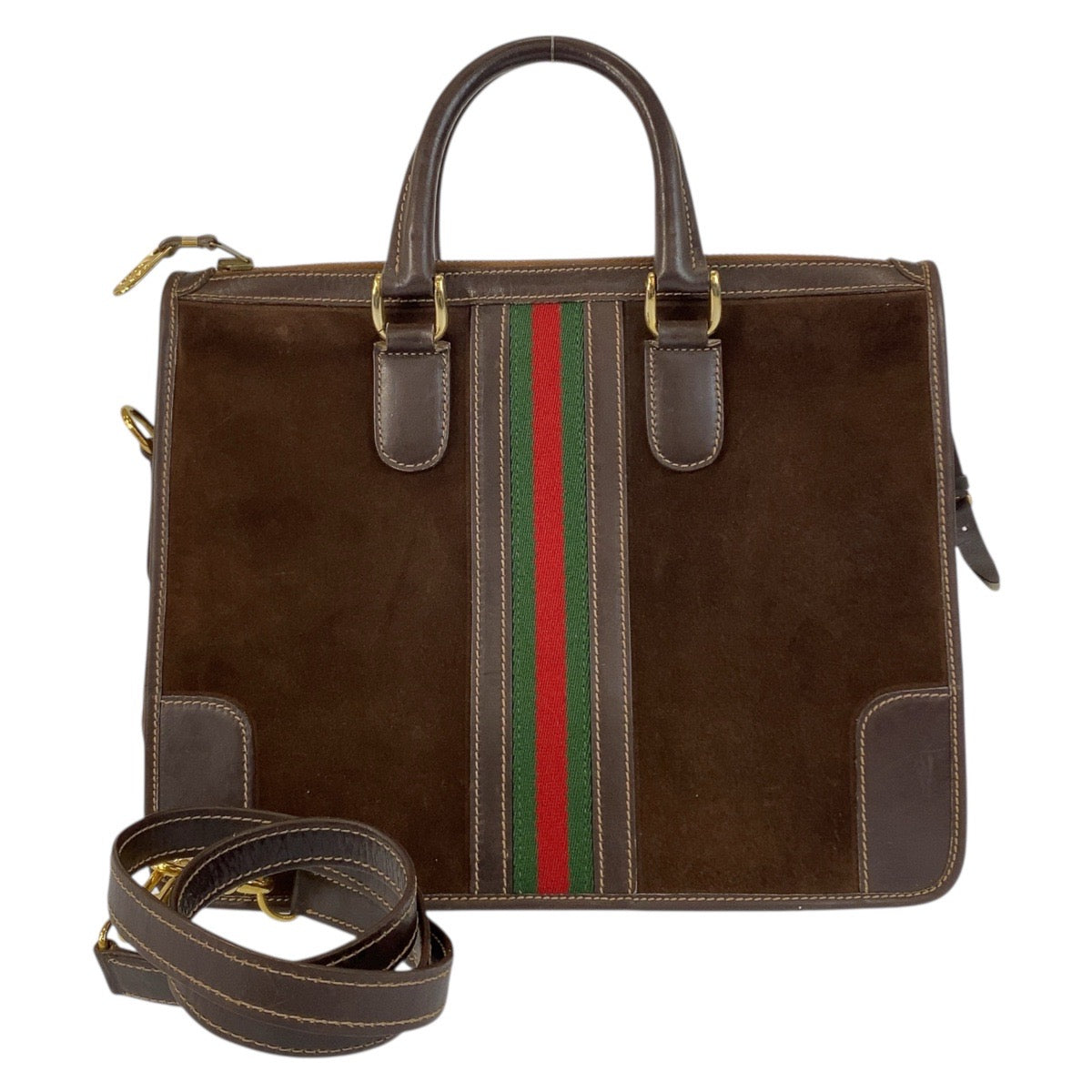 GUCCI Handbag Suede Brown Gold Metal Sherry line