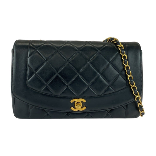 CHANEL Shoulder Bag lambskin black Matelasse 25 Diana Flap COCO Mark Turnlock