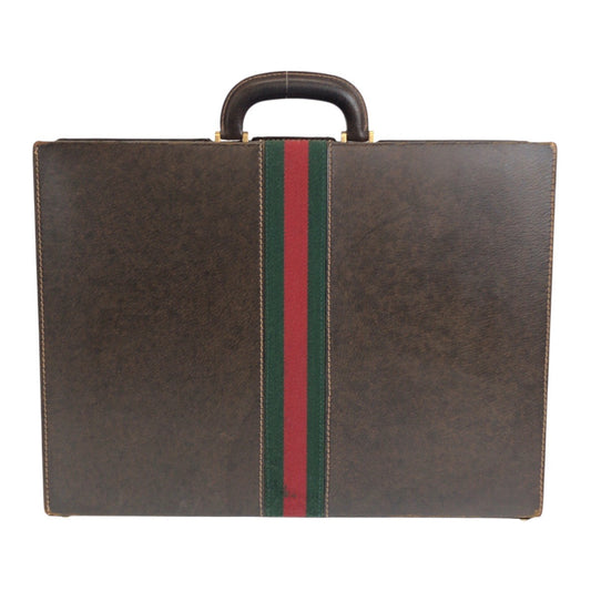 GUCCI Business bag leather Brown Gold Metal Sherry Line Old Gucci