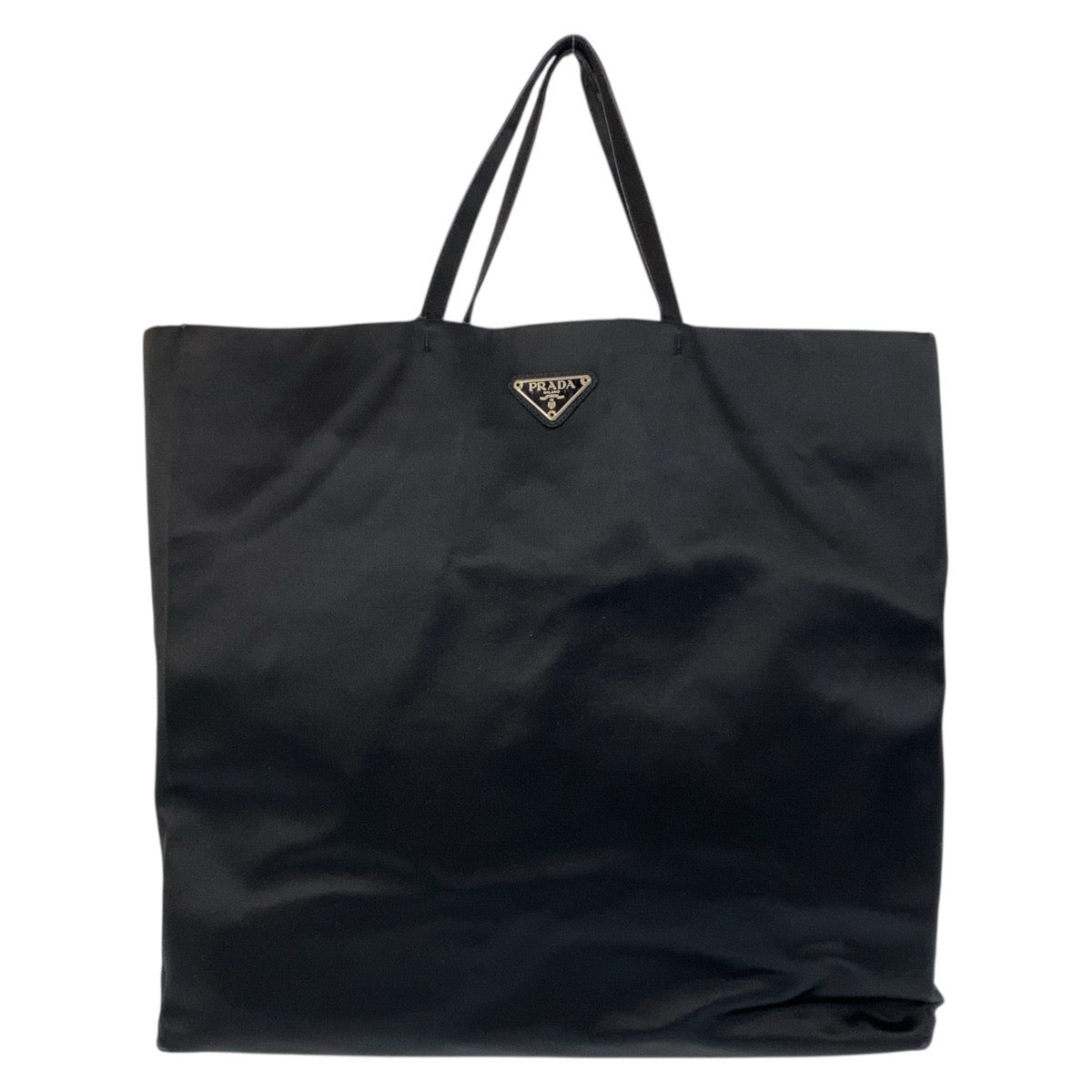 Prada Triangle Logo Plate Satin Tote Bag