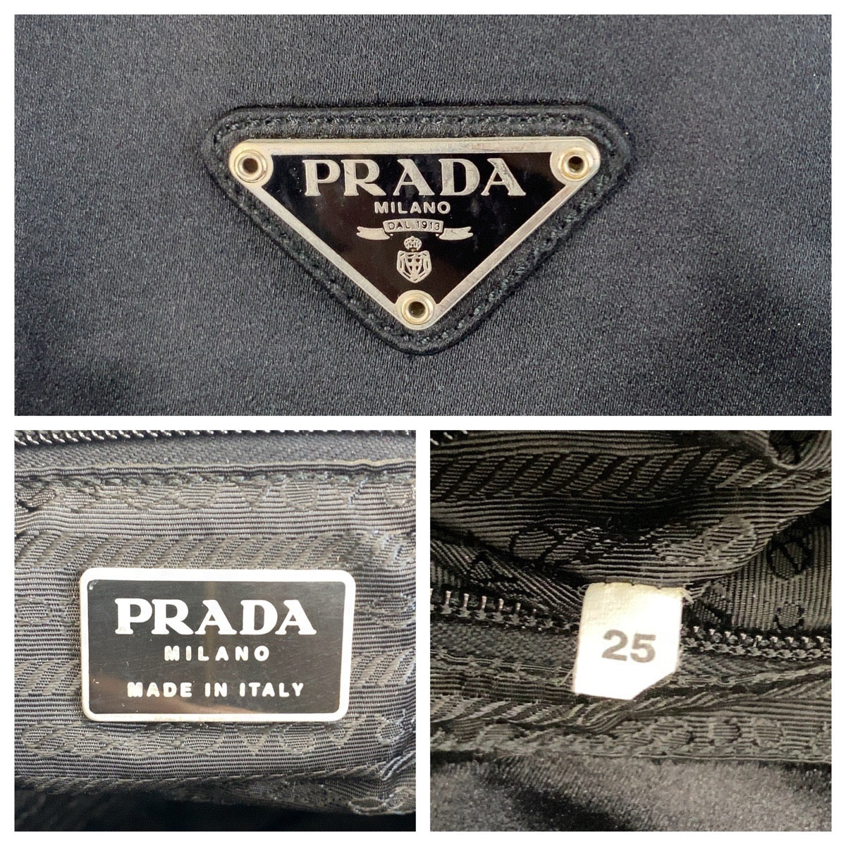Prada Triangle Logo Plate Satin Tote Bag