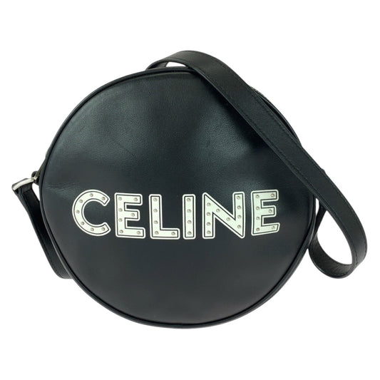 CELINE Shoulder Bag 195883DDJ.38SI leather Black White SilverMetal Dancing Kid Logo studs