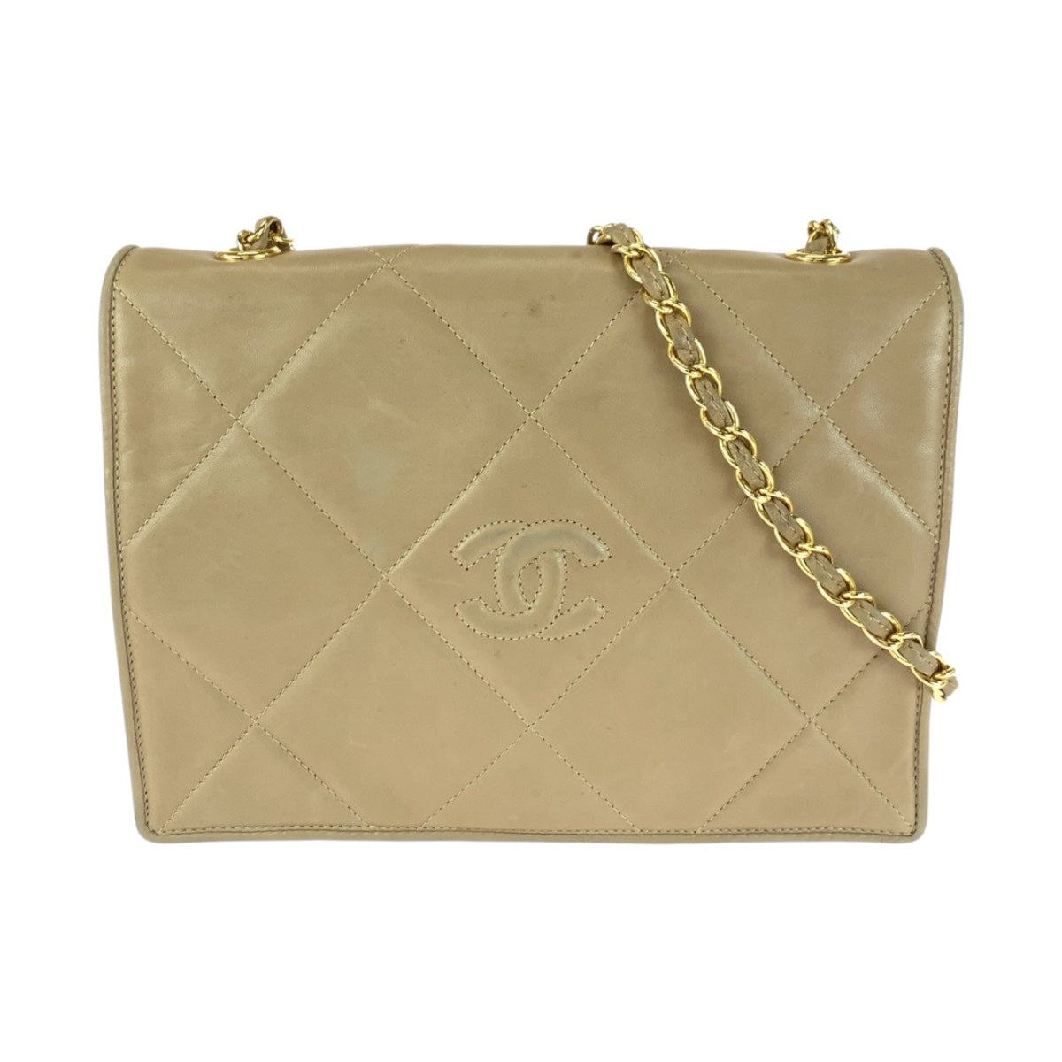 CHANEL Shoulder Bag lambskin Beige Gold Metal Matrasse flap COCO Mark