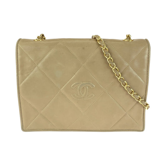 CHANEL Shoulder Bag lambskin Beige Gold Metal Matrasse flap COCO Mark