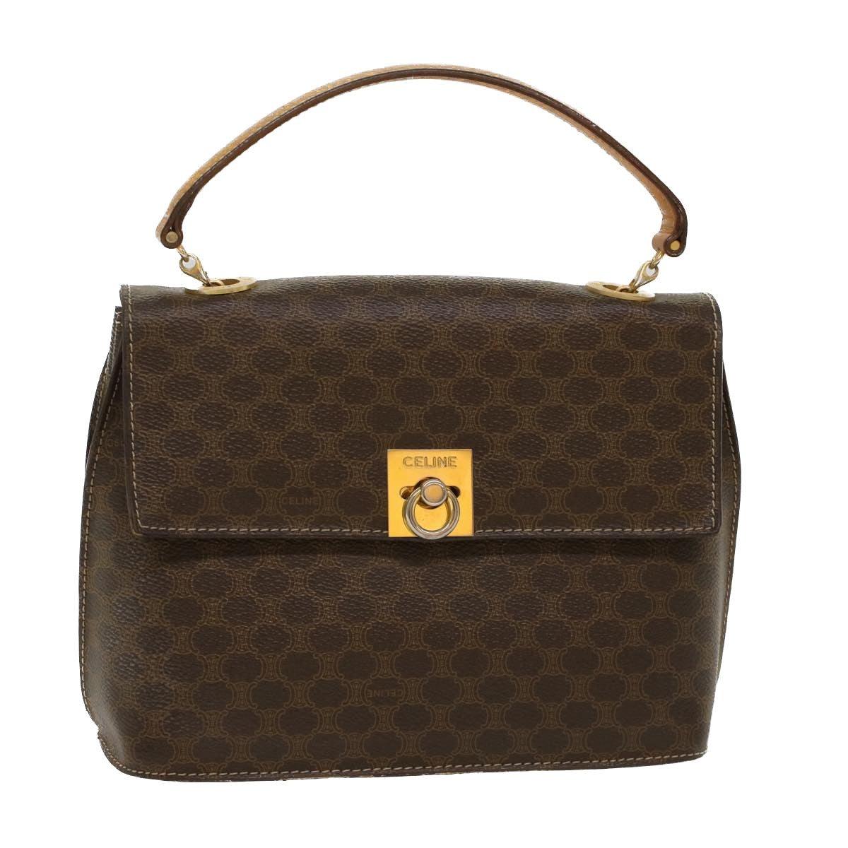 Luxury CELINE Macadam Canvas Hand Bag PVC Leather Brown 50557
