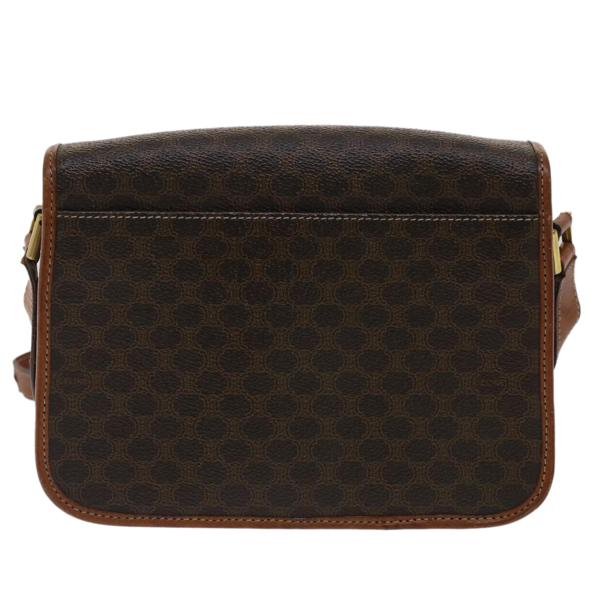 Luxury CELINE Macadam Canvas Shoulder Bag PVC Leather Brown 50775