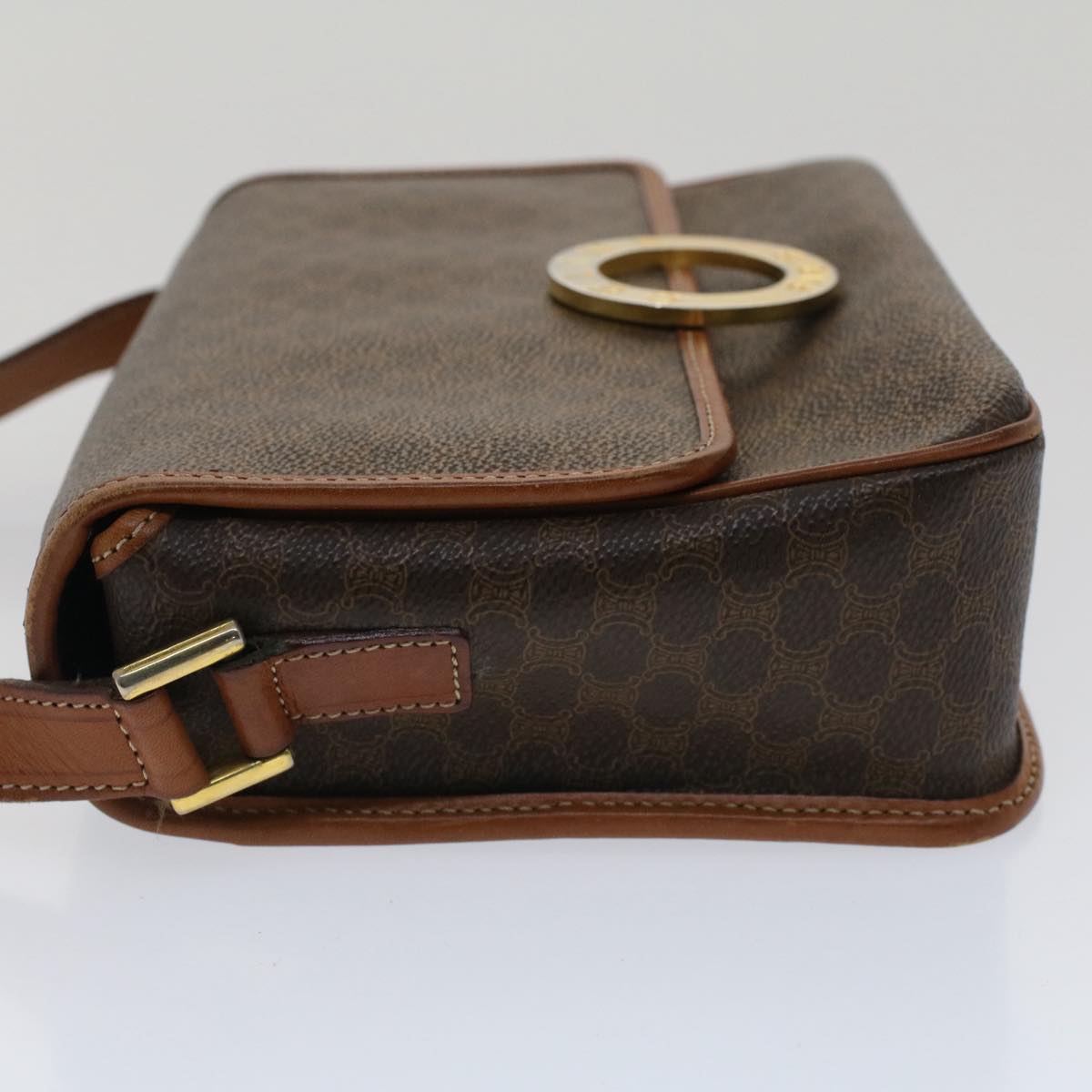 Luxury CELINE Macadam Canvas Shoulder Bag PVC Leather Brown 50775