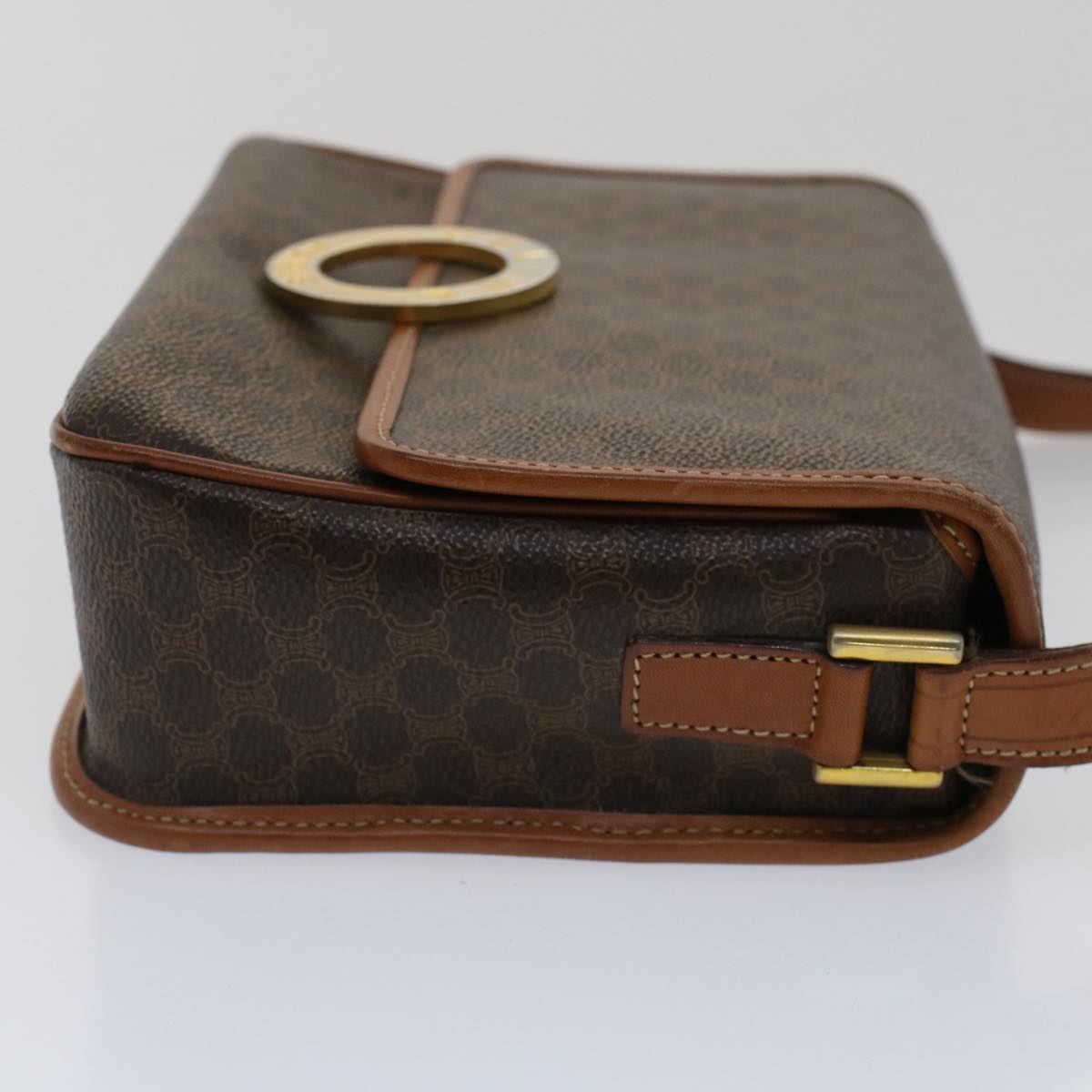 Luxury CELINE Macadam Canvas Shoulder Bag PVC Leather Brown 50775