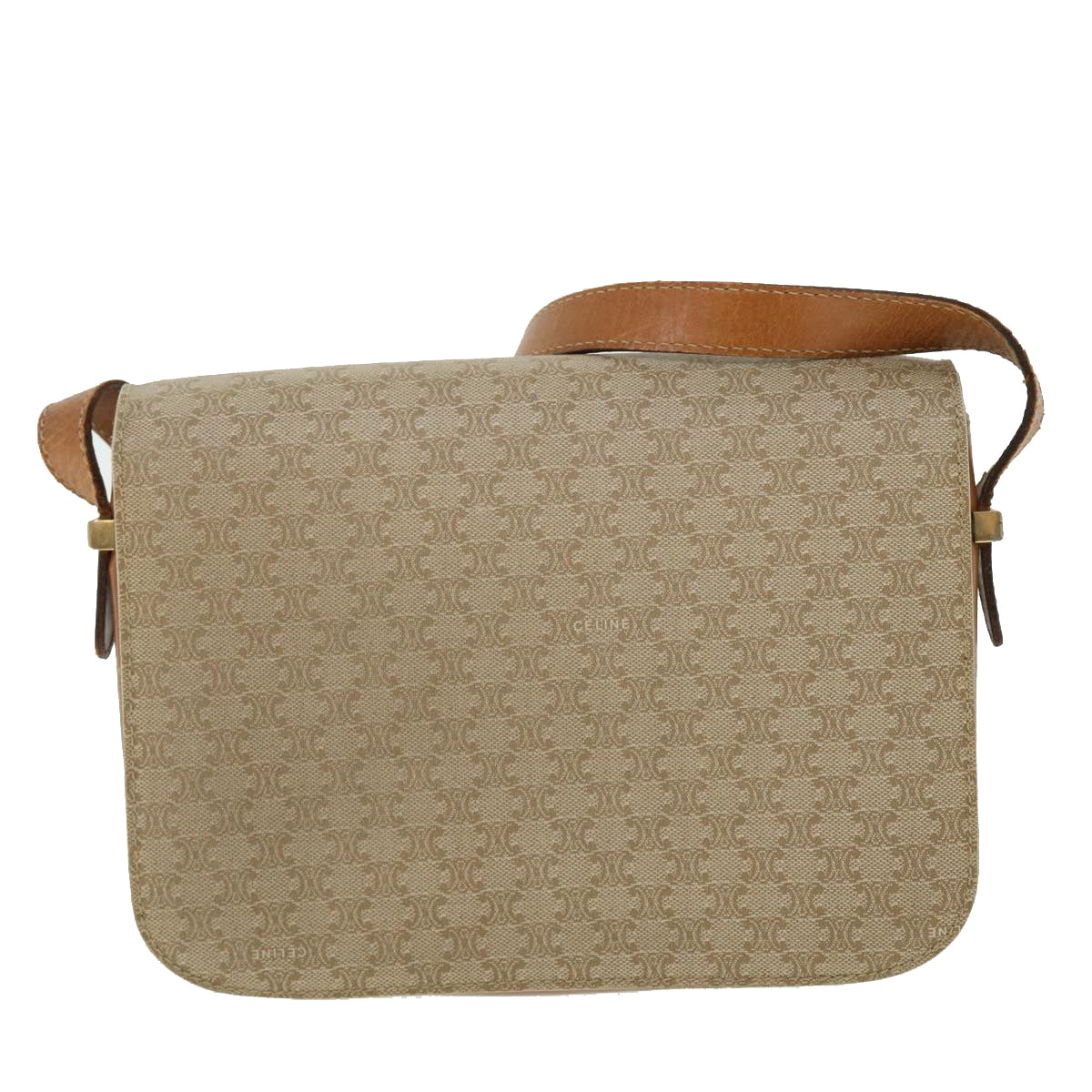 Luxury CELINE Macadam Canvas Shoulder Bag Canvas Leather Beige Brown 51028