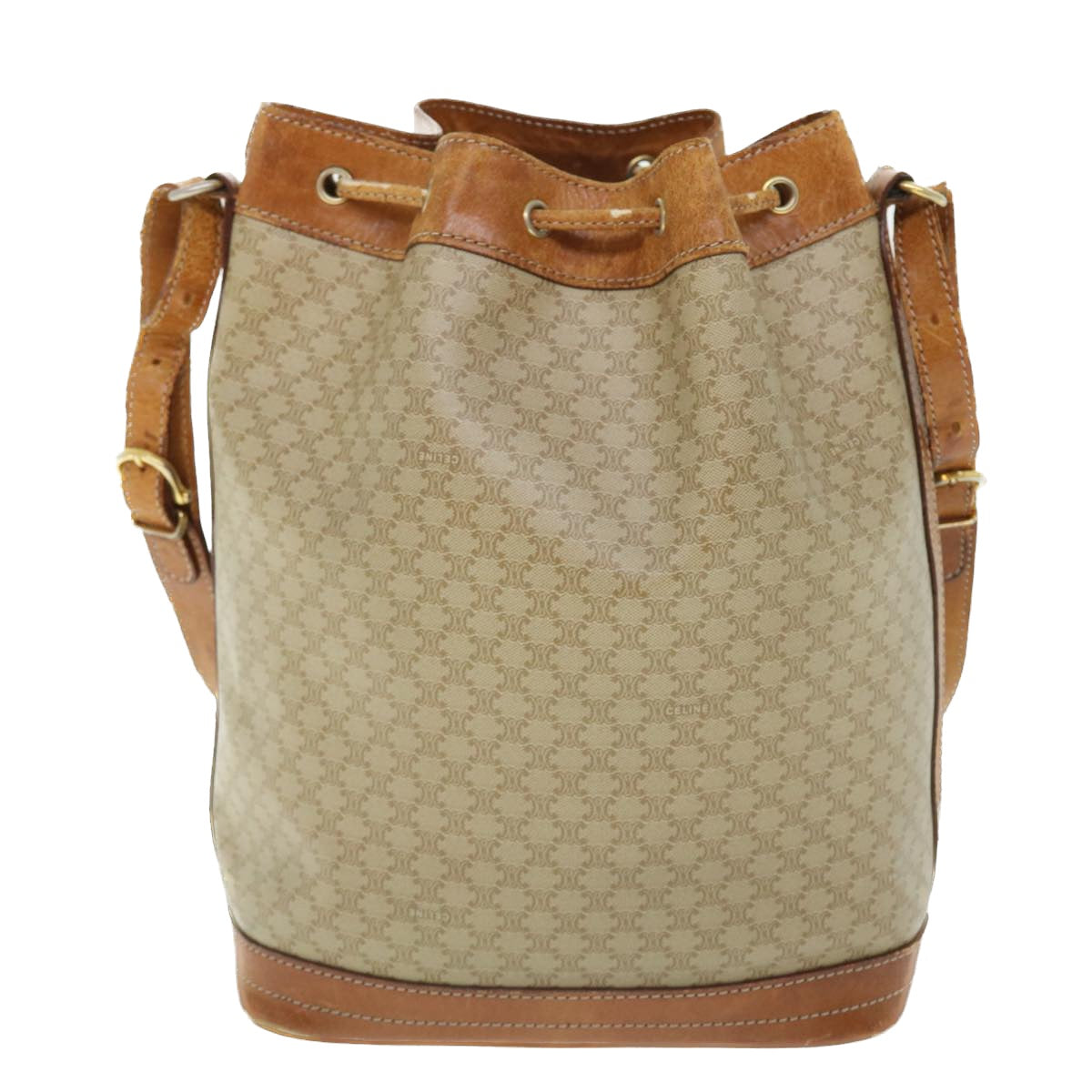 Luxury CELINE Macadam Canvas Shoulder Bag Beige 51313