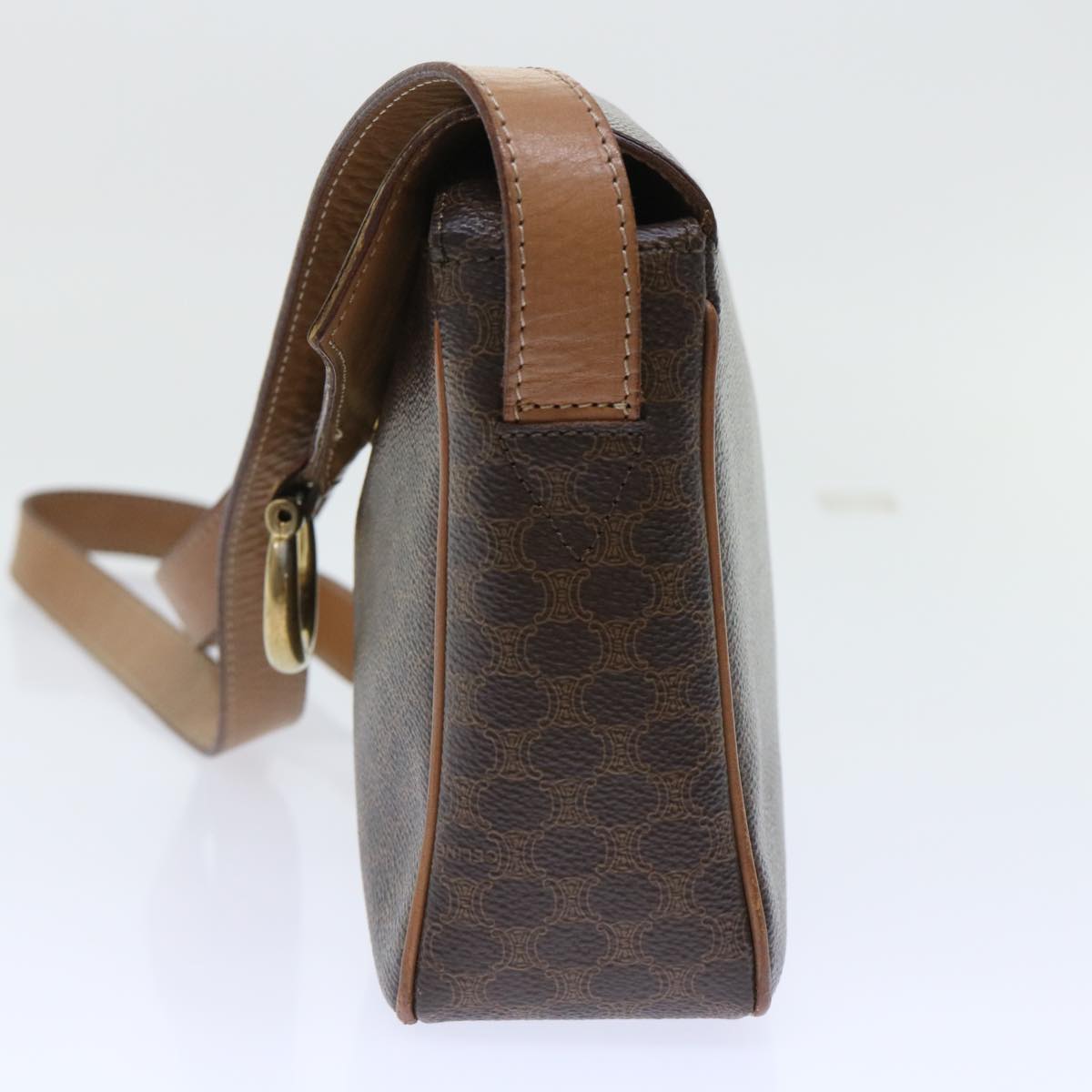 Luxury CELINE Macadam Canvas Shoulder Bag PVC Leather Brown 51453