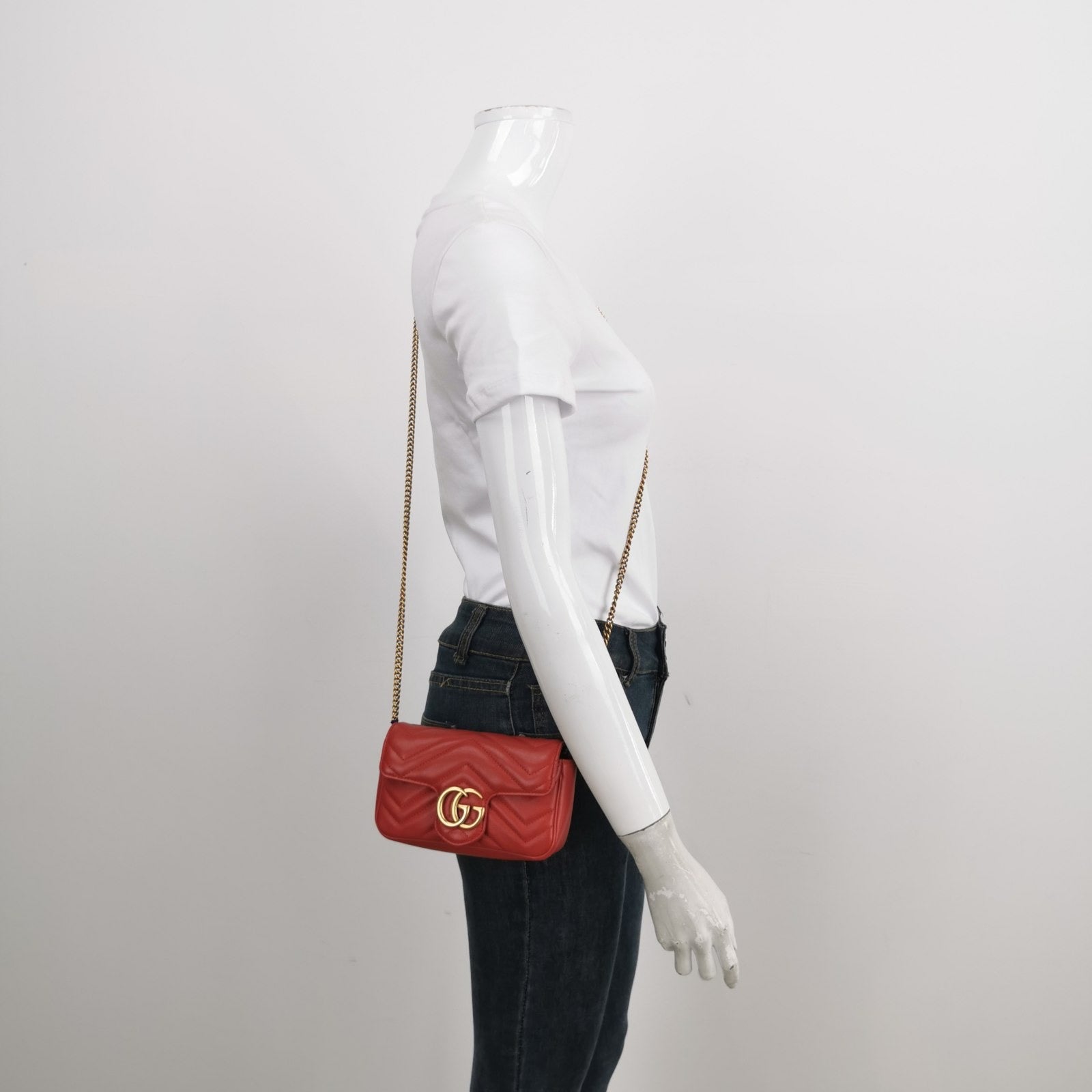 Gucci Marmont Super Mini Flap Leather Bag Red Leather