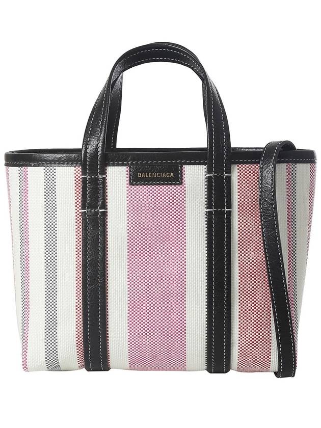 Luxury Balenciaga Trending 2026 Barbes East West Raffia Striped Shopper Tote Bag Pink