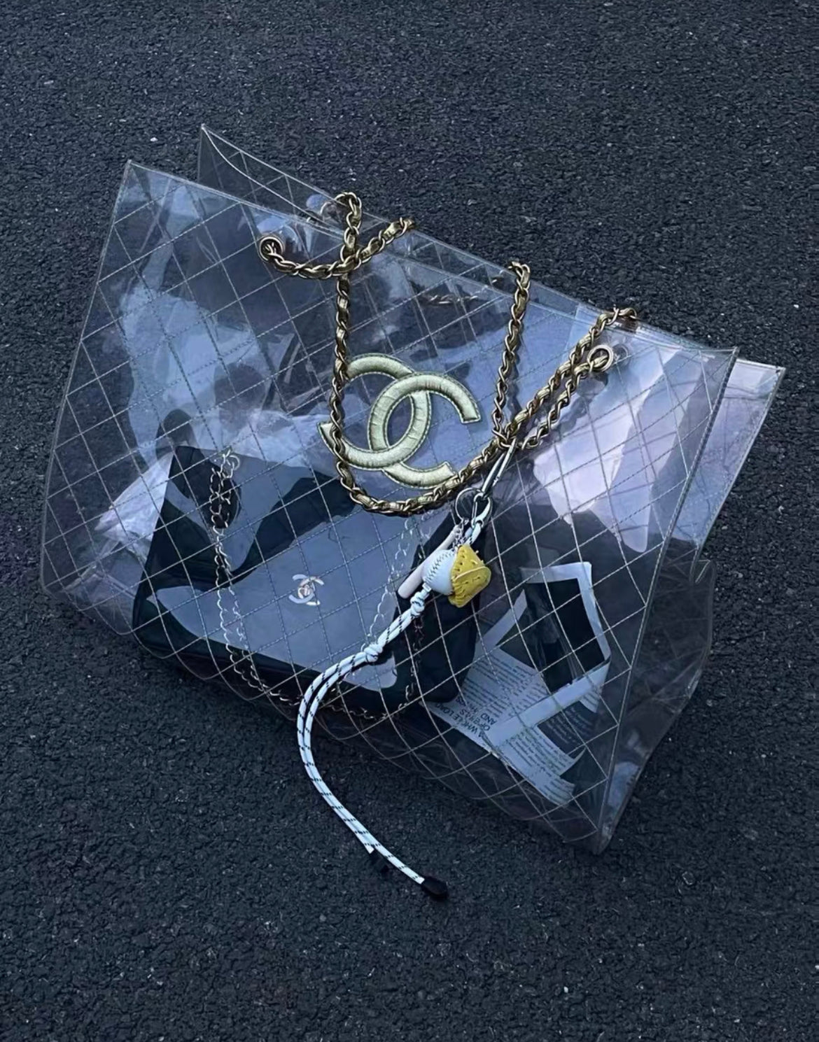 Chanel Rare 1990s Xxxl Oversized See Through Naked Gold Accent Pvc Tote