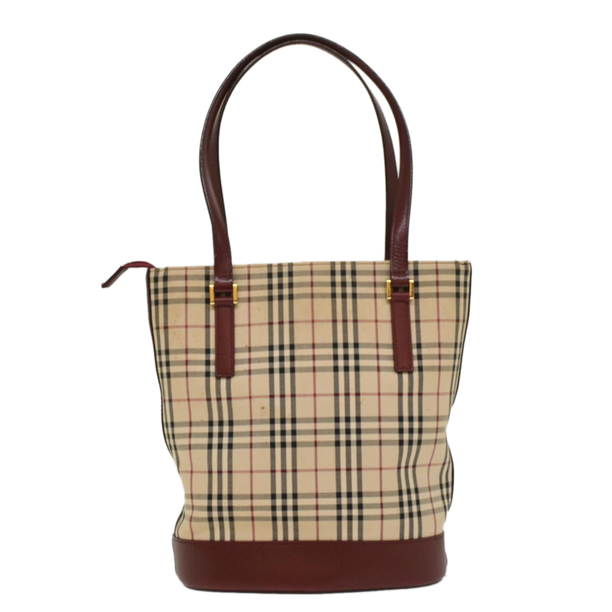 BURBERRY Nova Check Shoulder Bag Nylon Leather Beige Wine Red Auth 52038