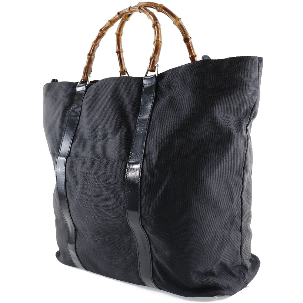 GUCCI Tote Bag 002-2058-0412-5 Nylon canvas, leather black Bamboo bag unisex(Unisex)