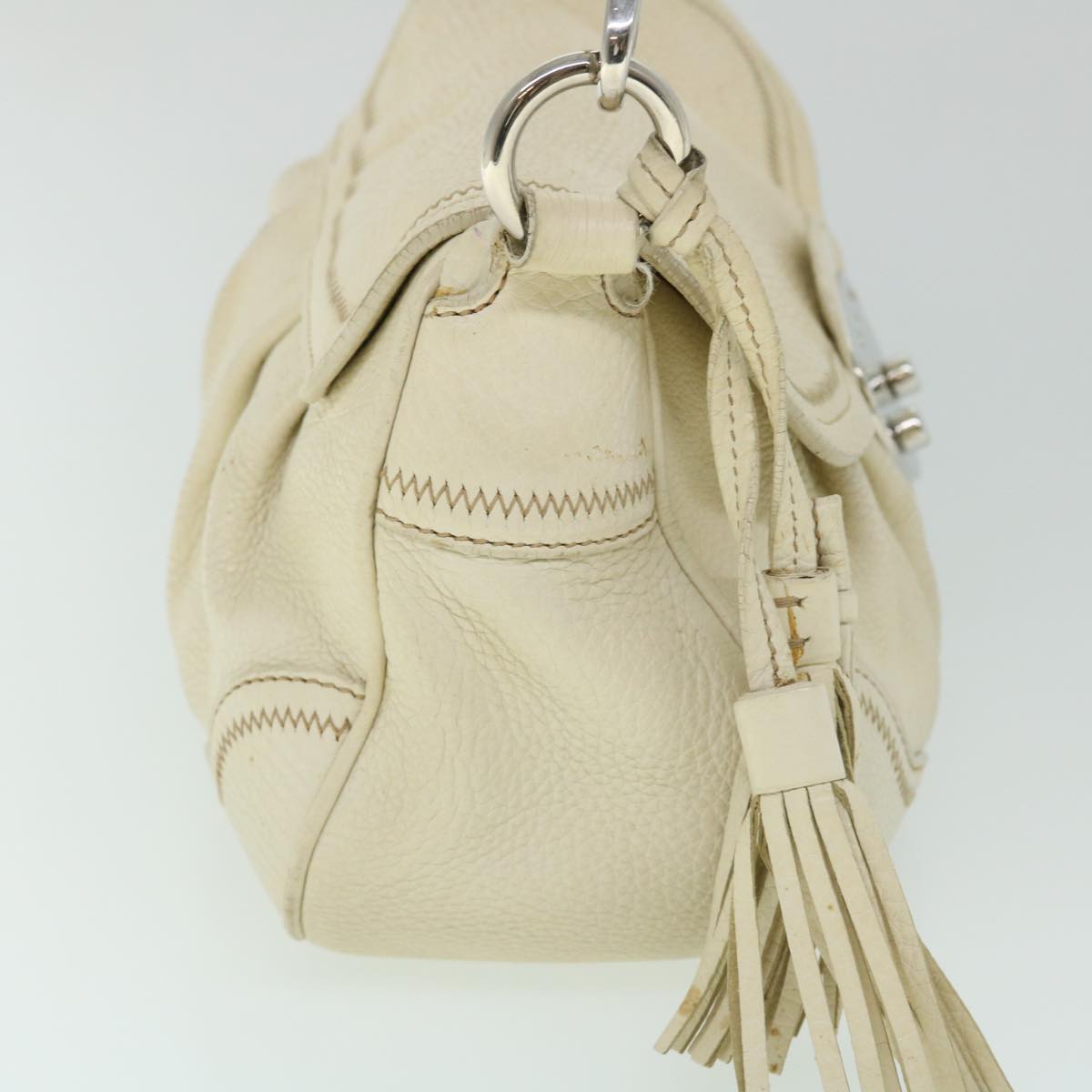 PRADA Hand Bag Leather White Auth