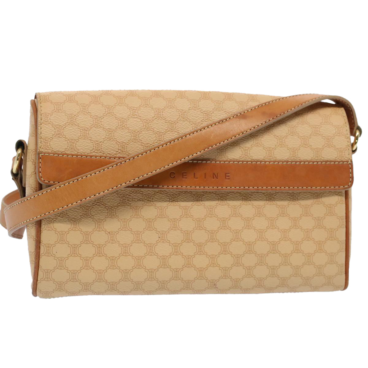 Luxury CELINE Macadam Canvas Shoulder Bag PVC Leather Beige 52441
