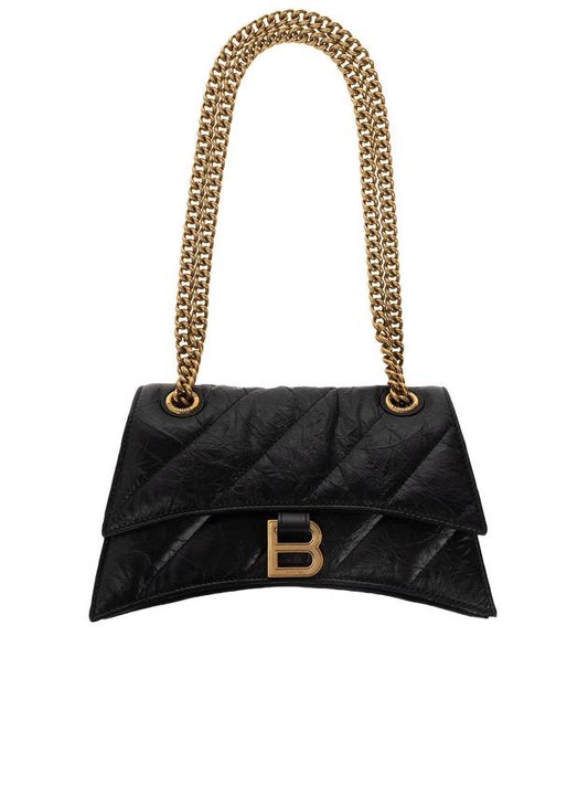 Luxury Balenciaga Trending 2026 Women's Crush Logo Gold Chain Small Shoulder Bag Black