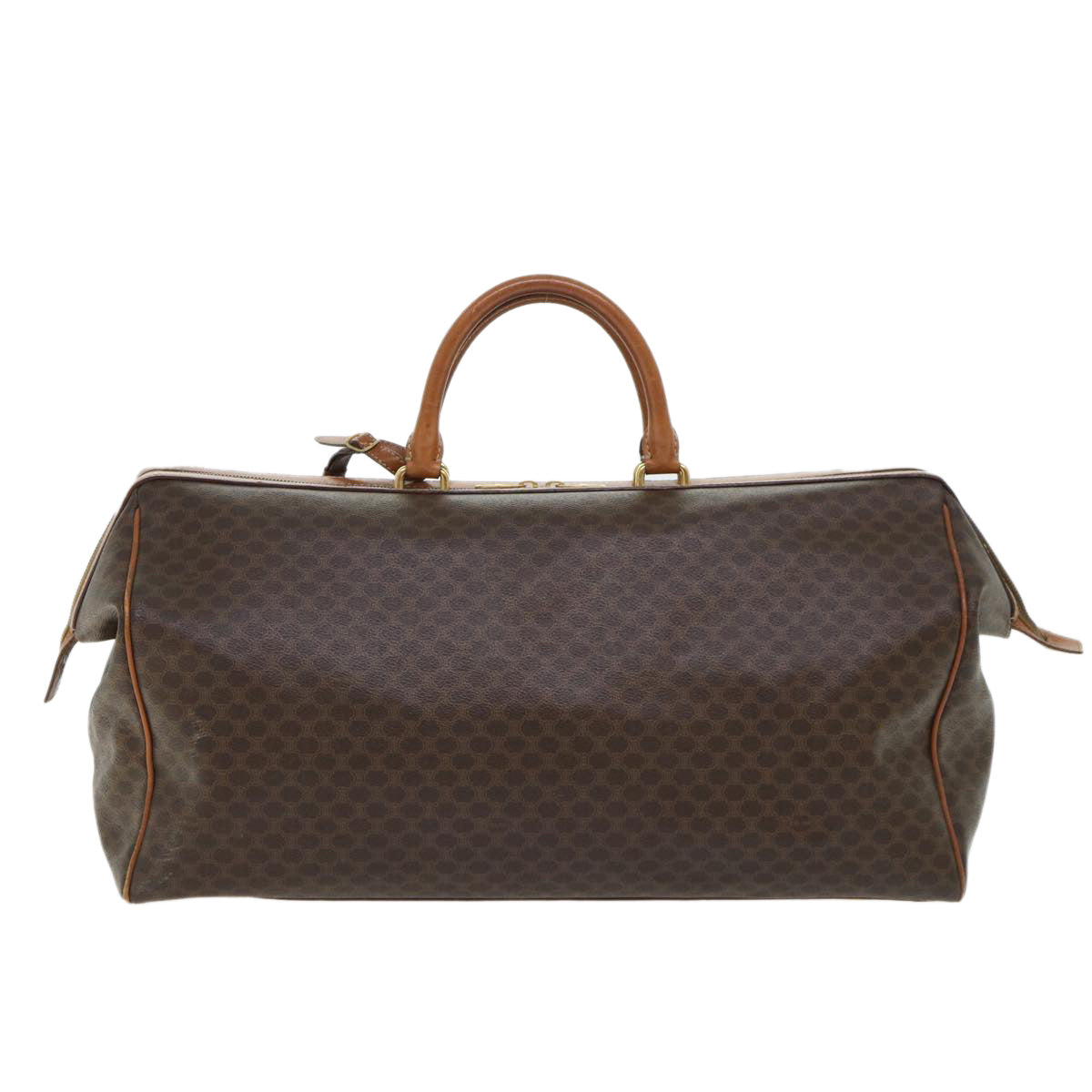 Luxury CELINE Macadam Canvas Boston Bag PVC Leather 2way Brown 53086