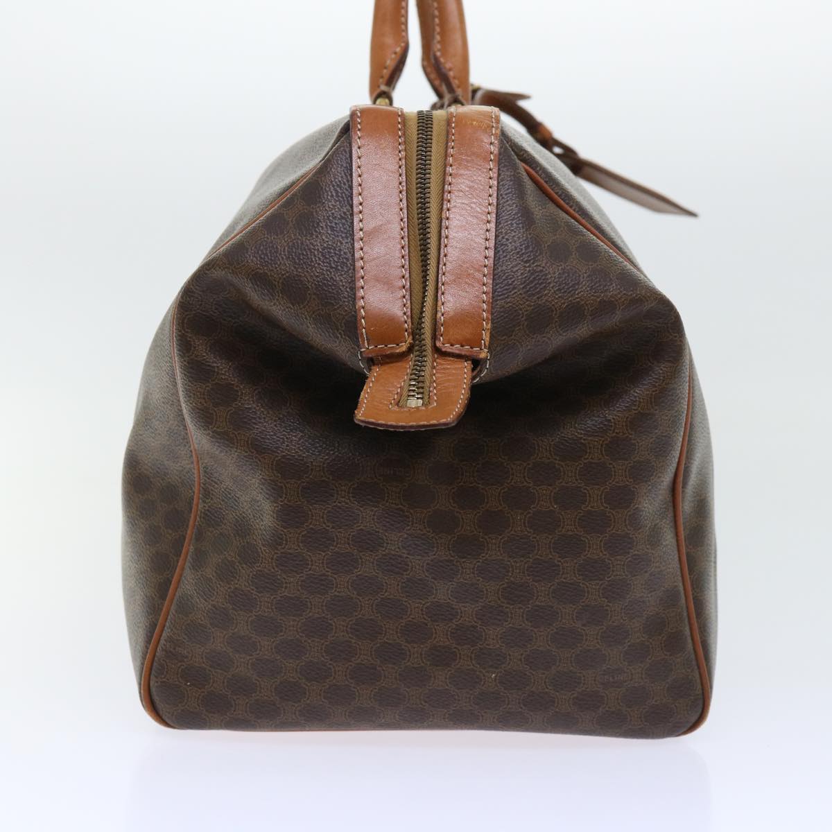 Luxury CELINE Macadam Canvas Boston Bag PVC Leather 2way Brown 53086