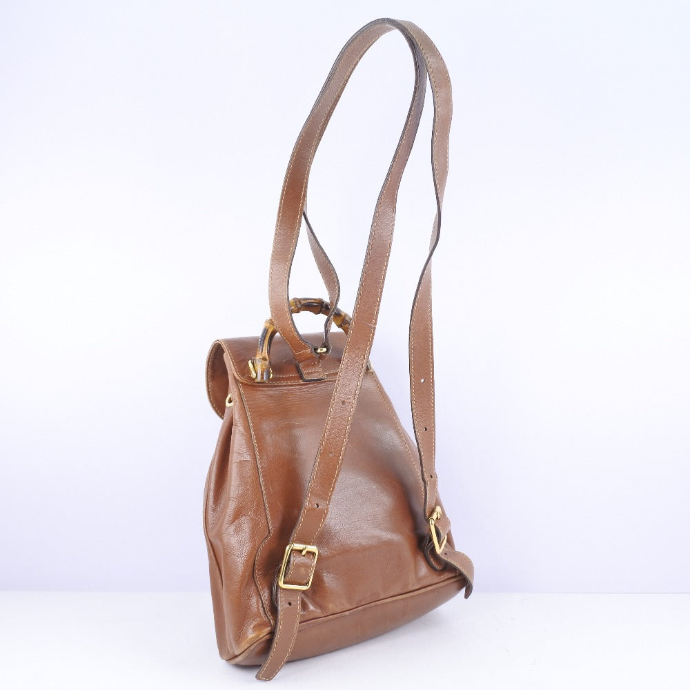 GUCCI Backpack 003.1705.0030 Calfskin Brown Bamboo Women