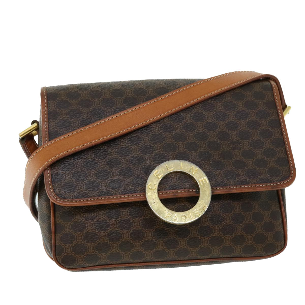 Luxury CELINE Macadam Canvas Shoulder Bag PVC Leather Brown 53340