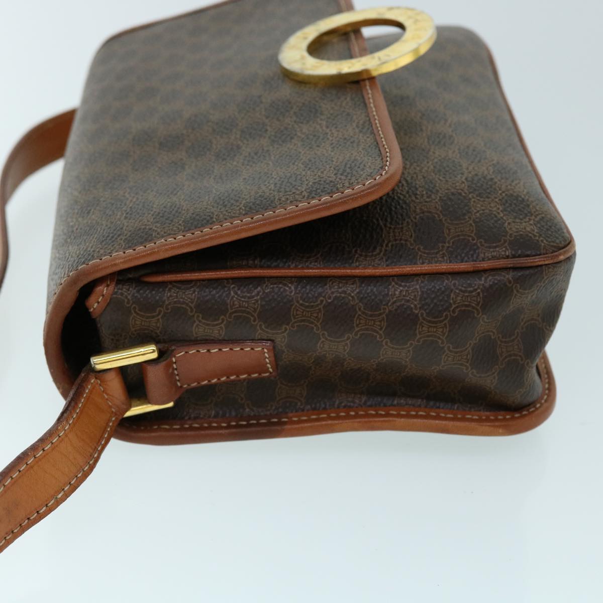 Luxury CELINE Macadam Canvas Shoulder Bag PVC Leather Brown 53340