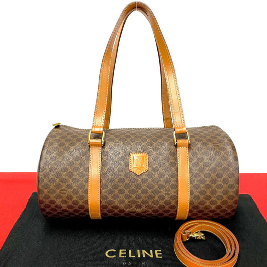 CELINE Shoulder Bag Leather, PVC Brown Macadam Blason Triomphe Pattern Women