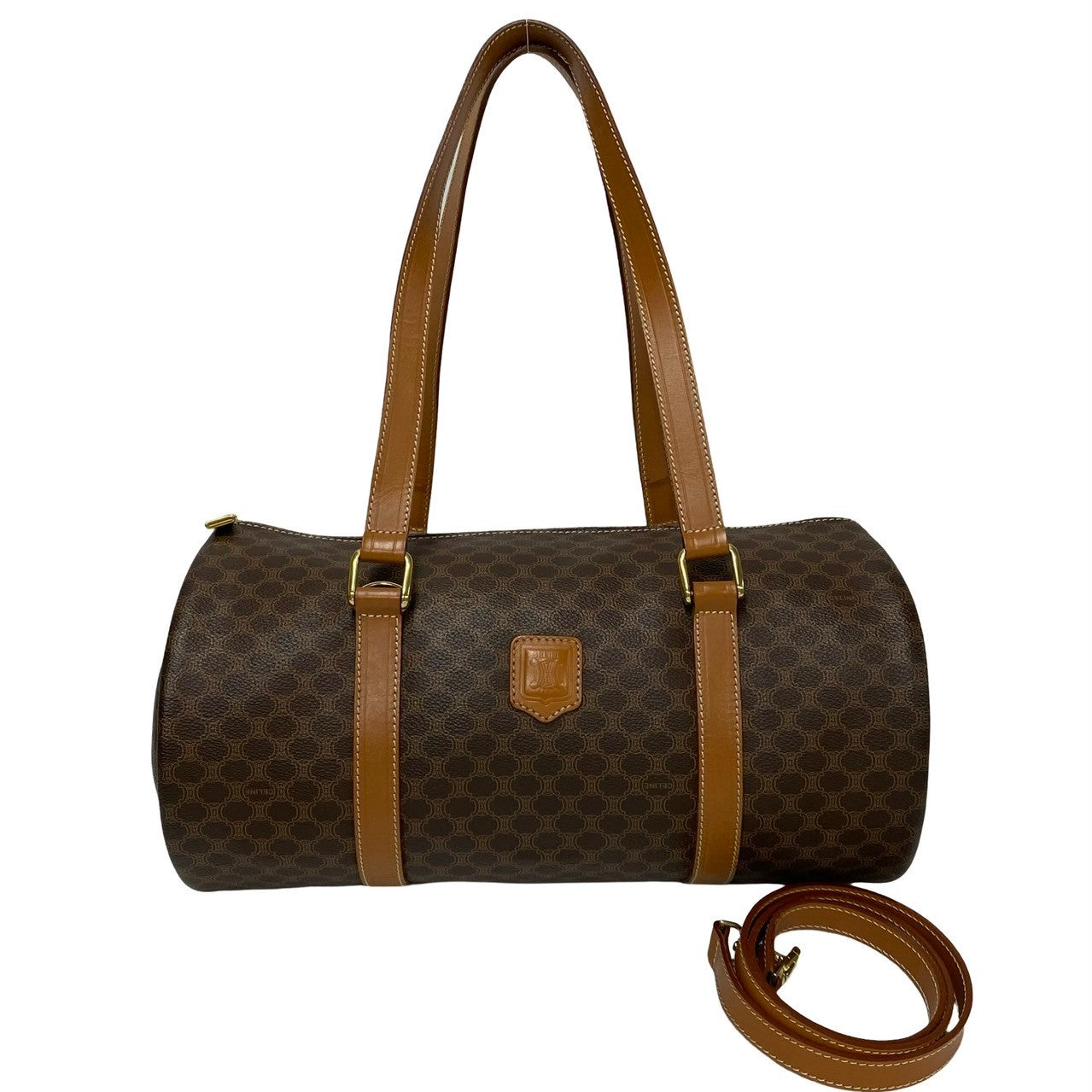 CELINE Shoulder Bag Leather, PVC Brown Macadam Blason Triomphe Pattern Women