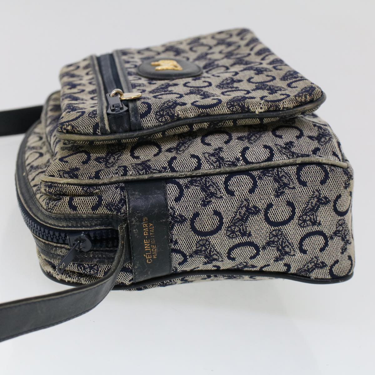 Luxury CELINE C Macadam Canvas Shoulder Bag Navy 53733