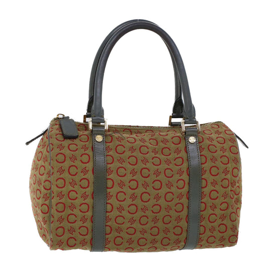Luxury CELINE C Macadam Canvas Hand Bag Leather Khaki 53734