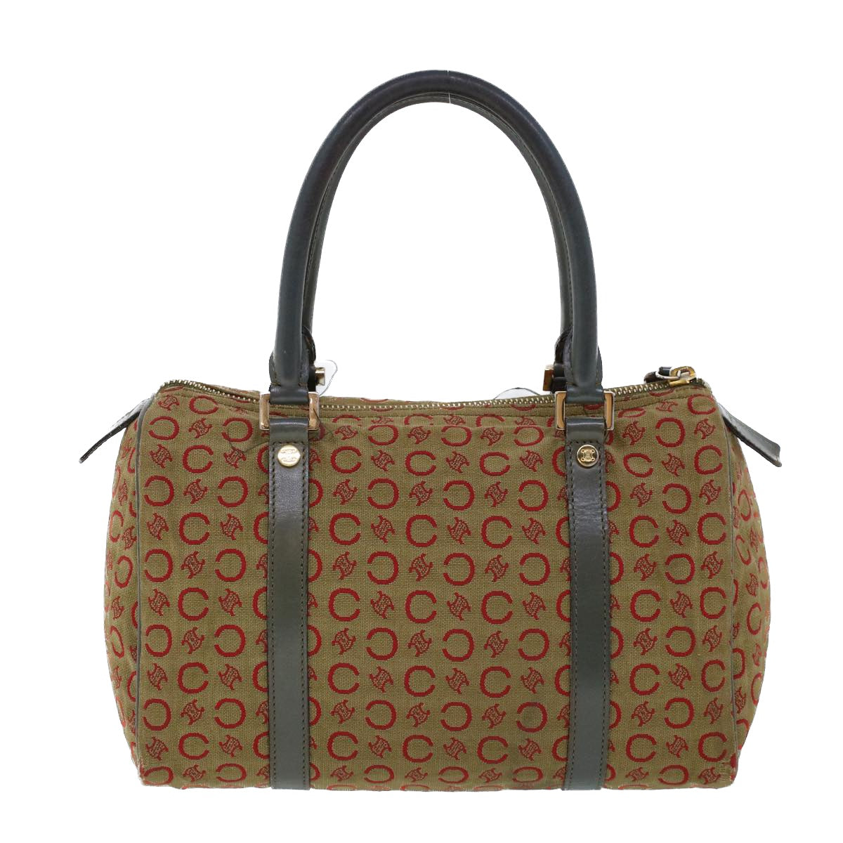 Luxury CELINE C Macadam Canvas Hand Bag Leather Khaki 53734