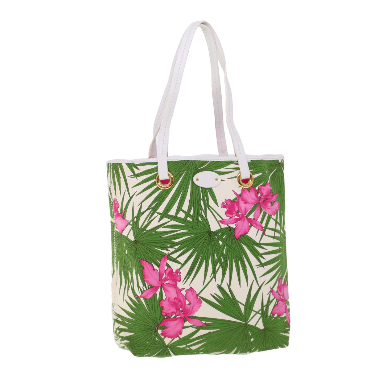 Luxury CELINE Botanical Pattern Tote Bag Canvas Green Pink 53737