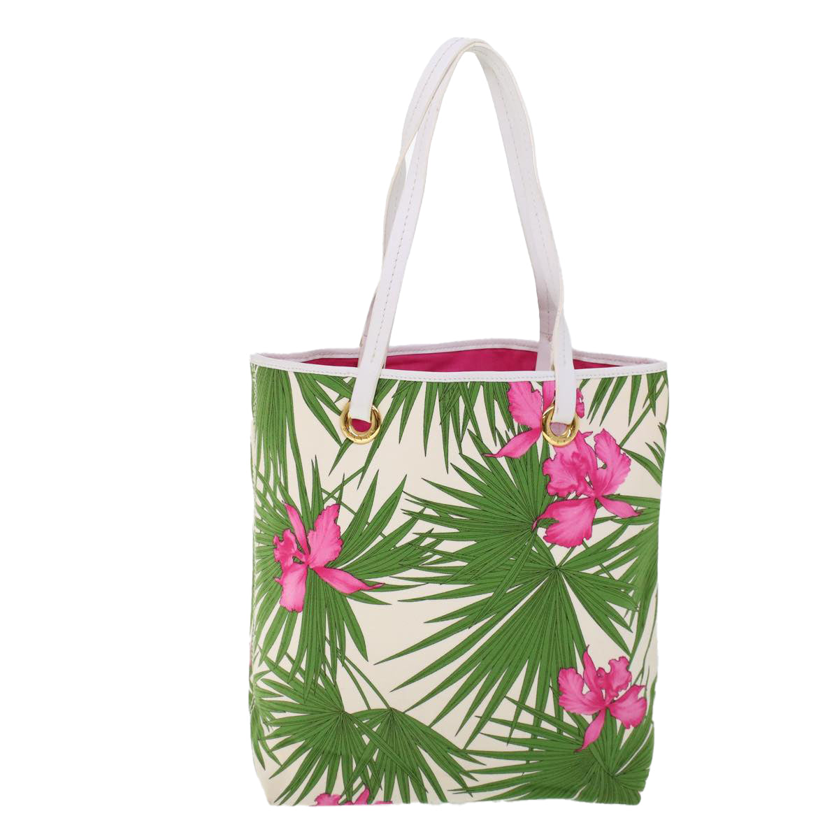 Luxury CELINE Botanical Pattern Tote Bag Canvas Green Pink 53737