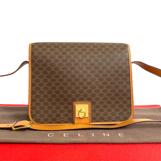 CELINE Shoulder Bag Leather, PVC Brown Macadam Blason Triomphe Pattern logo ring Metal mens(Unisex)