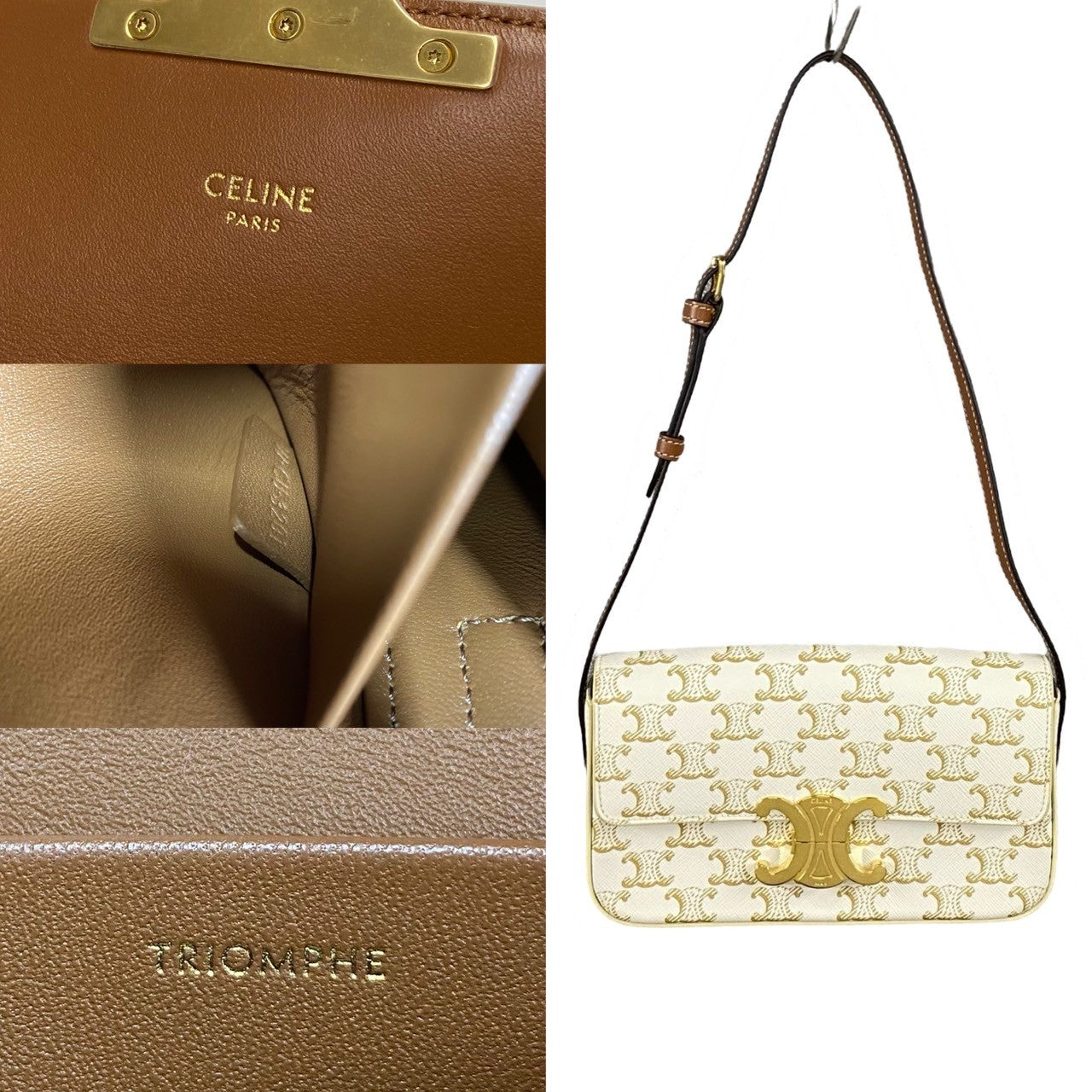 CELINE Shoulder Bag leather Ivory