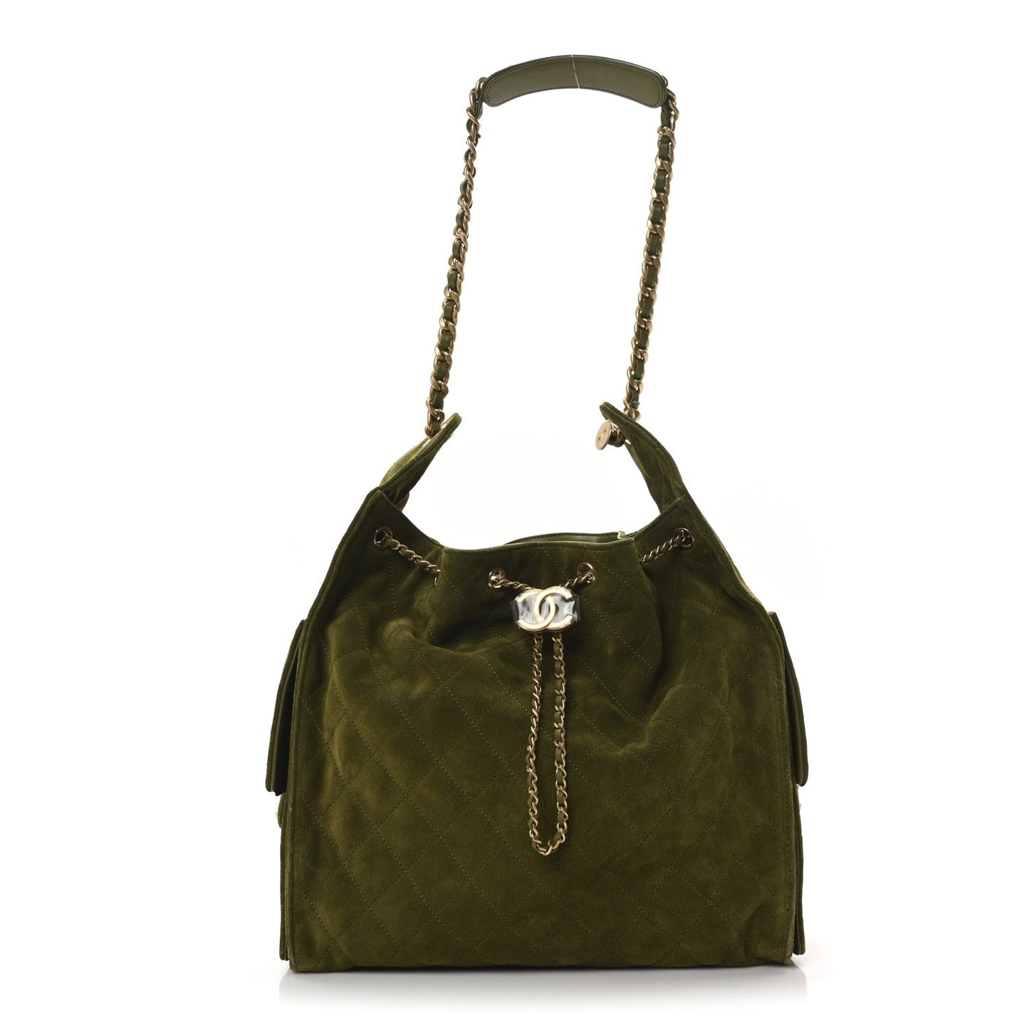 Suede Quilted Medium Chanel 25 Handbag Khaki